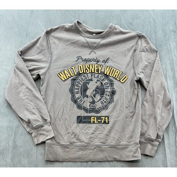 Walt Disney World Long Sleeve Sweatshirt Adult Small Gray Embroidered Mickey - Picture 1 of 10